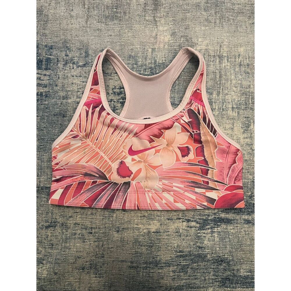 Nike Girls Reversible Tropical Leaf Print Pale Baby Pink Sports Bra Large